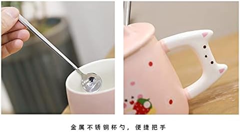 Miniatura 4 de seelucky Taza de fresa con tapa, cuchara 3D, taza de café de cerámica, taza de té de conejo, regalo de cumpleaños, oficina y hogar (fresas de