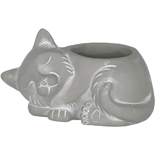 Classic Home and Garden Cement Buddies Indoor Outdoor Planter with Drainage Hole, Sleeping Cat, Natural Gray, Small, 7in