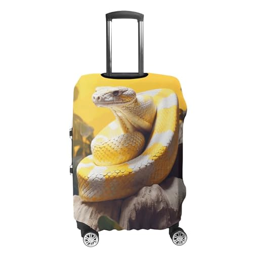 Yellow And White Python Luggage Covers Tsa Approved Suitcase Cover Elastic Washable Luggage Sleeve Carry on Cover Protector Anti-Scratch Suitcase Protector Fits 19-30 Inch Case(XL)4