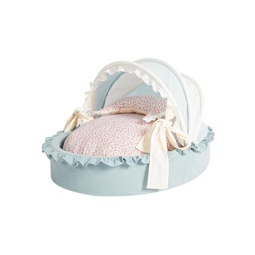 PEWETE 子犬用洞窟ベッド、ペット用睡眠パッド、かわいいプリンセスペットベッド、小型中型犬用犬小屋、室内猫、子犬, 青