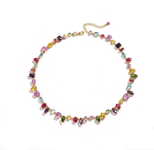 UUONLY Colorful Rainbow Crystal Necklace, Multicolor CZ Chain Choker Dainty Cubic Zirconia Jewelry Sparkly Rhinestone CZ Necklace for Women