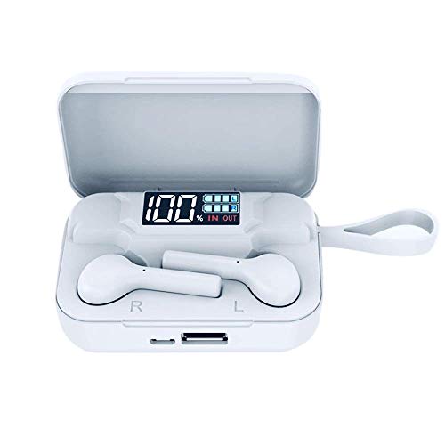 Compal Auriculares inalámbricos con micrófono y pantalla digital | Auriculares deportivos estéreo Bluetooth impermeables con batería externa
