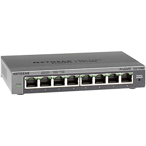 Netgear GS108E-300PES - Switch conmutador de red gestionable de 8 puertos Gigabit RJ-45 (2000 Mbps de ancho de banda, con control de red, QoS y VLAN, carcasa metálica) Cover