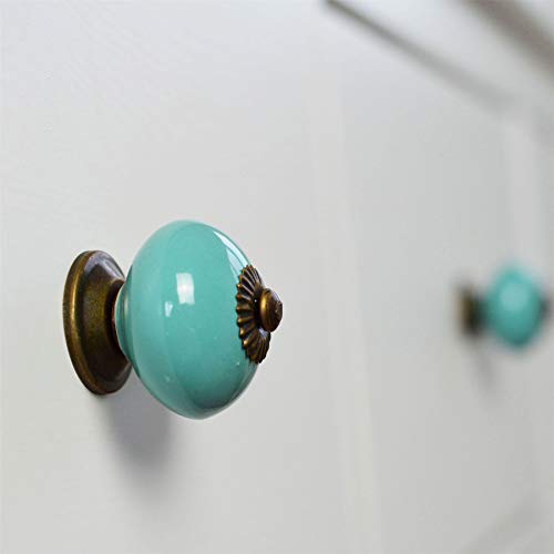 Nicola Spring Ceramic Cupboard Drawer Handle Knobs - Turquoise - Pack of 12