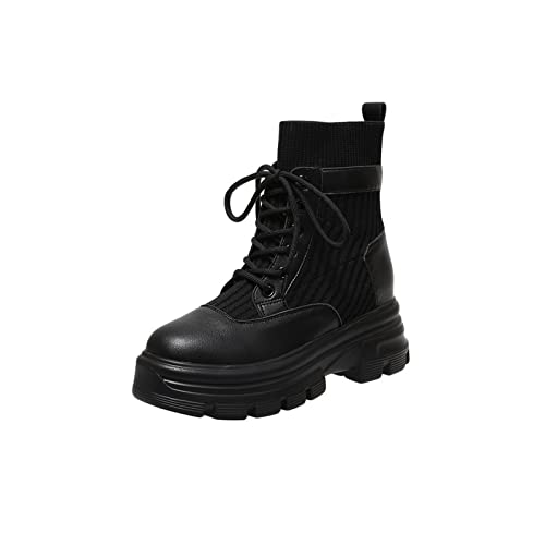 Bjdqcpasklca botas de mujer de invierno Mujeres botas del ejército plataforma antideslizante damas zapato de motocicleta encaje arriba calcetín negro hembra tobillo bota impermeable moda otoño inviern Cover