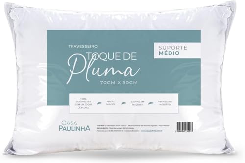 Kit 2 Travesseiros Toque de Pluma 50x70cm, Percal 180 Fios, Antialérgico, Antiácaro, Lavável, Ultra