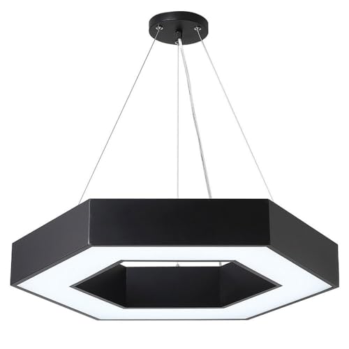 Lustre hexagonal creux noir 54W avec abat-jour métal anti-reflet