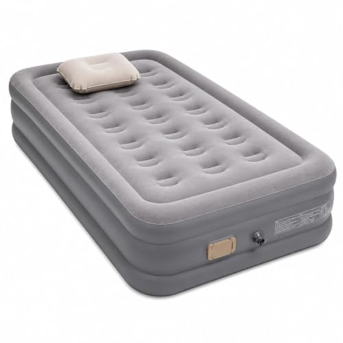 Image of Twin Size Inflatable Air Mattress with Pillow, Grey