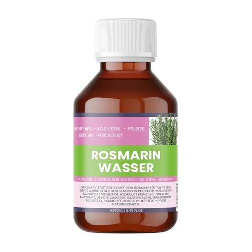 Bio Rosmarinwasser - 250ml 100% Naturrein & Vegan | Rosmarinus Officinalis Water | Haarwasser & Gesichtspflege | Belebend & Erfrischend