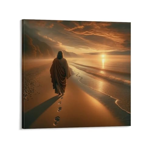 Jésus marche sur le bord de mer toile murale salon décoration chambre cadre