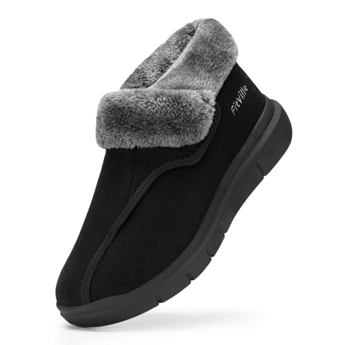 FitVille Men's Wide Snow Boots, Lightweight Winter Boots Slippers Warm Slip-on Diabetic Boots with...
