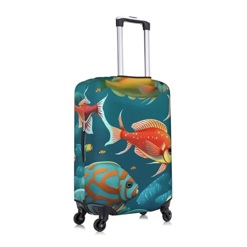 Ocean Underwater Fish Print Practical Elastic Washable Travel Luggage Cover with Concealed Zipper for Suitcases3