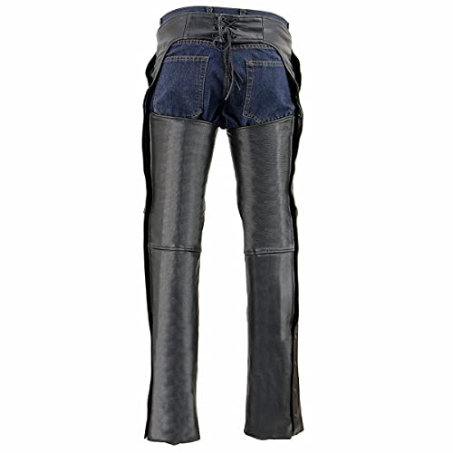 Milwaukee Leather Men’s Black Premium Leather Motorcycle Rider Chaps w/Front 3-Pockets - Thigh Patch Pocket-SH1766 - Medium