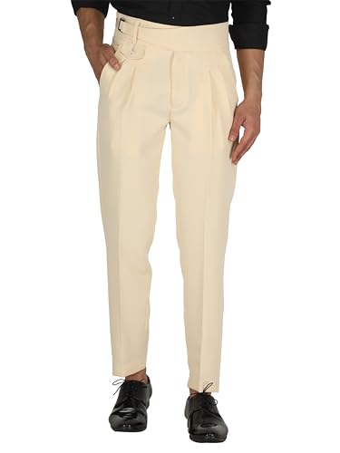 Image of MALENO Tapered Stretchable Poly Lycra Double Pleated Broad Waist Band Gurkha Pants for Men | Korean Fashion Dress Pant for Men