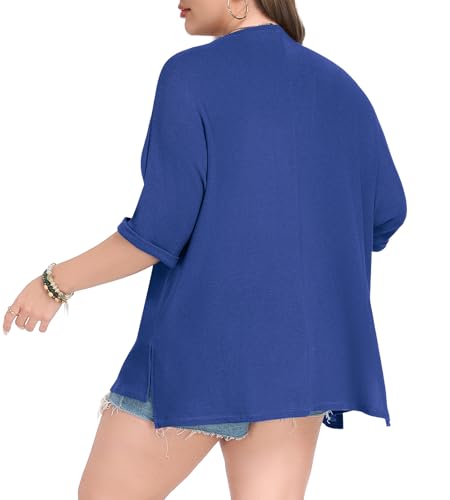 Image of Lastshe Womens Plus Size Cardigan Short Sleeve Lightweight Loose Cover Ups Open Front Sweaters Summer Cardigan