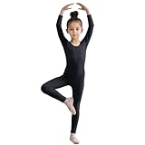 Wildarms Mädchen Langärmliger Tanz-Strumpfanzug – Körperumfassende Leotard für Ballett, Gymnastik, Performance und Kostüme (Schwarz, 7-9)