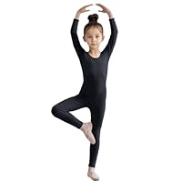 Wildarms Mädchen Langärmliger Tanz-Strumpfanzug – Körperumfassende Leotard für Ballett, Gymnastik, Performance und Kostüme (Schwarz, 7-9)