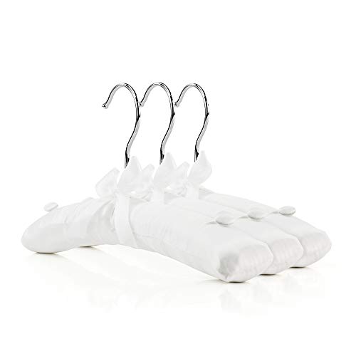 Hangerworld 3 Cintres 30cm Rembourrés en Satin Blanc à Boutons pour Vêtements Bébés, Jeunes Enfants