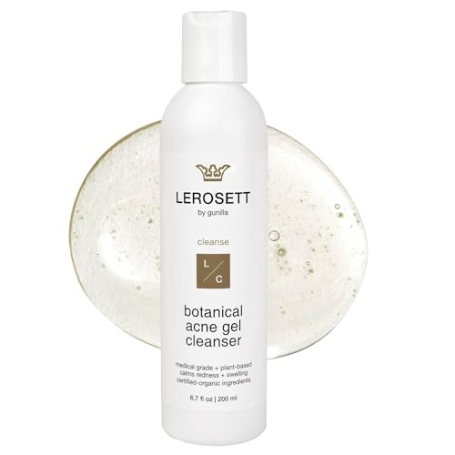 LEROSETT Botanical Acne Cleanser, Foaming Gel Face Wash for Acne Prone, Vegan, Blackheads & Oily Skin 50% Calming Aloe, 2% Salicylic Acid, All Skin Types. Vegan - 6.7oz 60-Day