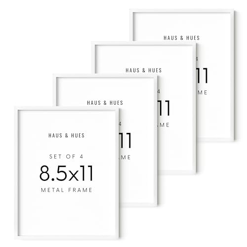 HAUS AND HUES 8.5x11 White Aluminum Frame Set of 4 - Diploma & Certificate Display, Shatterproof Plexiglass (8.5x11 in, White)