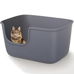 Vealind Large High Sided Cat Litter Tray Extra Deep Cats Litter Box for Multi Kitty with Household, High Wall Cat Litter Tray Anti-Splashing Kitty Litter Box (Grey)