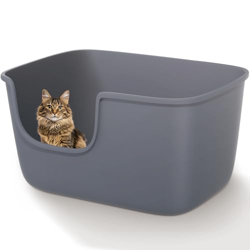 Vealind Large High Sided Cat Litter Box for Indoor Cats 22.2"×14.9"×12" Tall Litter Boxes with High Back Deep Wall XL Kitty Litter Boxes (Grey)