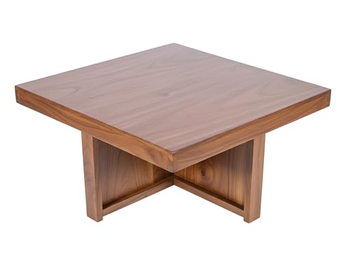 Image of Loonart Solid Sheesham Wood Coffee Table with Four Cushioned Stools | Idel for Living Room | Cafe | Restaurant | Space Saving Indoor Table Set | Finish Color - Rustic Teak Finish | Beige Cushion |