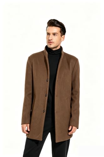 Image of FTCayanz Mens Trench Coat Wool Blend Single Breasted Overcoat | Stand Collar, Fall Slim Fit Top Coat, Winter Warm Coats for Men, Business Work Formal Casual Jacket, Daily Outwear