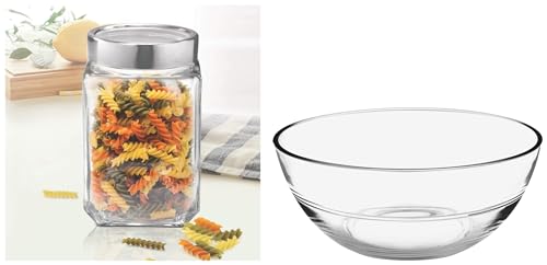 Image of Treo By Milton Cube Storage Glass Jar, 1 Piece, 1000 ml, Transparent by Milton Jelo Designer Glass Bowl, 2240 ml, Transparent