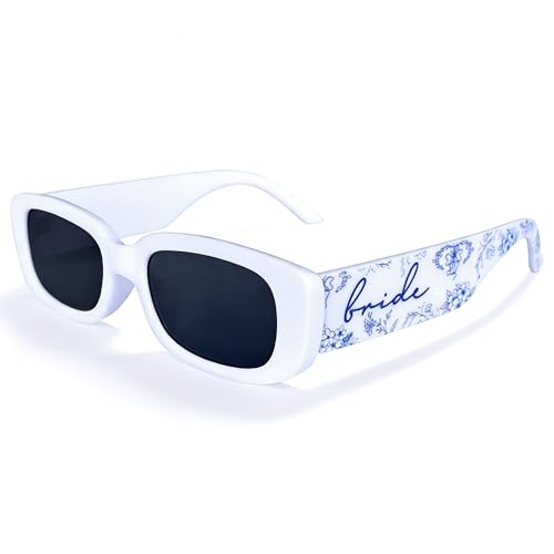 LADY&HOME Bride Sunglasses - Wedding Sunglasses for Bride - Bachelorette Party Favors - Bride To Be Gift - UV 400 Protection (White)