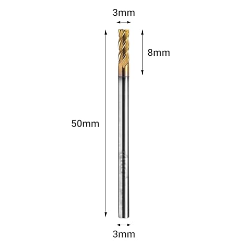 Image of ACCUCUT A4KES 3mm Carbide Square End Mill- 4 Flute Milling Bit for Steel, Die or Hardened Steel, Cast Iron, Copper, Alloys & Materials 50 < HRC < 60 - TiSiN Coating CNC Router Bit, 35 Degree Helix