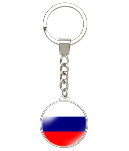 Ykonuyis Russia Flag Keychain Alloy Key Ring Double Sided Key Chain (White Russia)