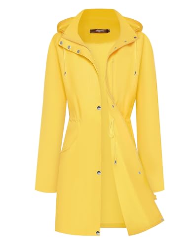Bloggerlove Rain Jacket for Women Long Raincoat with Hood Lightweight Windbreaker Waterproof Outdoor Trench Coat3
