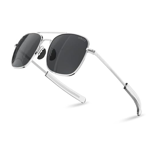Óculos de sol aviador masculino 53 mm TAC lentes polarizadas armação de metal estilo militar com hastes baioneta, Armação prata, lente cinza