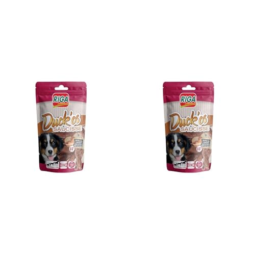 Riga - Duck'Os Saucisse - Friandise pour Chien au Canard - Friandise Riche en Protéines - sans Colorants ni Additifs - Paquet de 90g (Lot de 2)