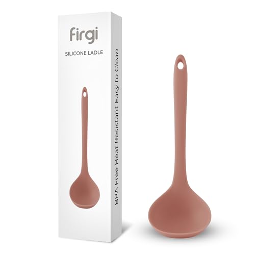 FIRGI Platinum Silicone Cooking Ladle for Baking, Scraping & Mixing, 100% Food Grade Colorful Silicone Kitchen & Serving Utensils, Heat Resistant, Non-Stick Cookware - 8.6 inch Dry Rose