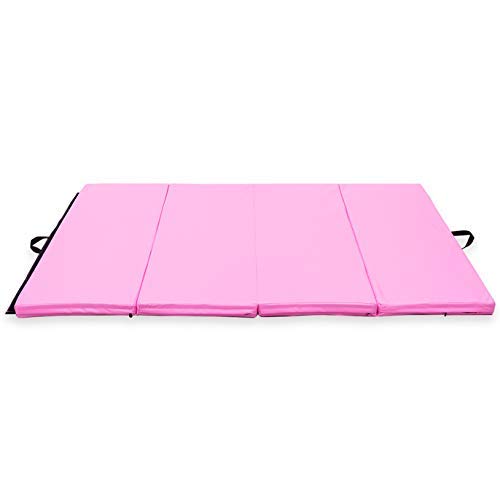 Giantex 6 Ft X 4 Ft Gymnastics Mat, Folding Anti-Tear Exercise Floor Mats W/Handles,Hook And Loop Fastener,Portable Folding Tumbling Mat Lightweight Gymnastics Panel Mat For Yoga, Workout (Pink) #TOP5