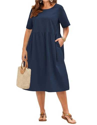 IN'VOLAND Plus Size Dresses for Women 2026 Cotton...