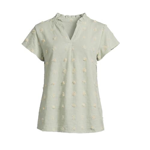 Image of Girls Shirts Short Sleeve Chiffon Shirts Swiss Dot Blouses Top Teen Girls V-Neck Tunics Tee Size 9-14 Years