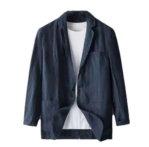 Men's Linen Blazer Thin Vintage Long Sleeve Single Breasted Lapel Business Casual Suit Jackets