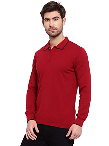 Image of Kalt Mens Basic Solid Full Sleeves Polo Cotton Blend Knitted Regular Fit Polo-Neck T-Shirts with Collar Stylish