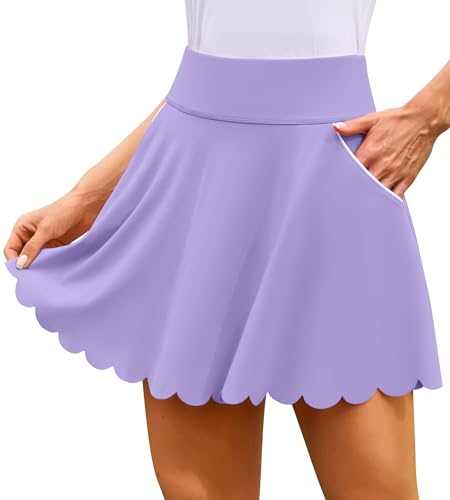 ATTRACO Tennis Skirts for Women with Shorts and Pockets Scalloped Athletic Golf Skorts