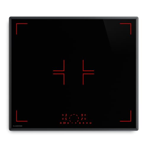 Klarstein RedFlame Placa Inducción 60 cm - 4 Zonas, 7000W Boost, Control Deslizador Táctil, Temporizador, Bloqueo Infantil, Indicador Calor Residual, Vitrocerámica Negra