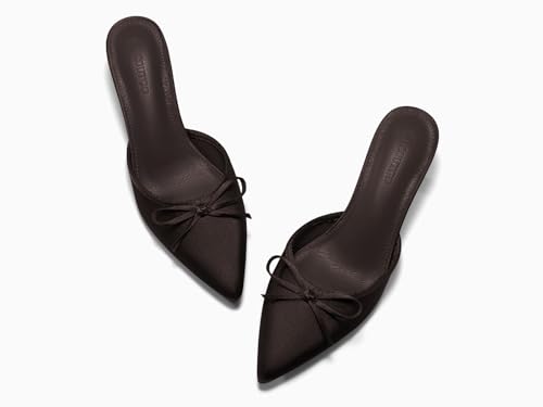 Image of Coutgo Womens Kitten Heels Mules with Bow Satin Slip on Pumps Closed Pointed Toe Dress Wedding Party Shoes