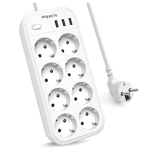 Regleta Enchufes con 8 Tomas (16A/4000W) y 3 Puertos USB (3,1A/5V), Maxcio Alargador Enchufe USB con 2M Cable, Protección contra Sobrecarga, Montable en Pared, Base Enchufe USB Multiple, Blanco
