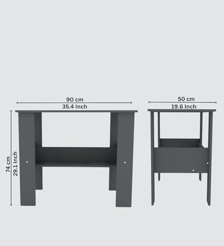 Image of Modern Compact Study Desk with Storage Shelf, Grey, Space-Saving Home Office Table, 90x50x74 cm, DIY Assembly