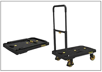 Stanley Fatmax FXWT-712 Platform Trolley with 135 kg Capacity, Polypropylene Moving Dolly Push Cart, Foldable 360 Degree Swivel Guarded Braked Wheels, Telescopic Handle, Black Colour,(68 x 41 x 92 cm)