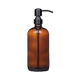 Amber Glass Jar Soap Dispenser with Matte Black Pump,16oz Round Bottle Dispenser with Stainless Steel Pump, Bathroom Soap Dispenser Set for Home Decor, Farmhouse & Kitchen Decor (Matte Black)