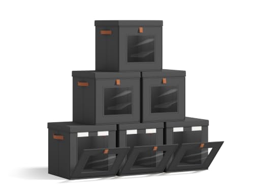 Image of Homsorout Cube Storage Bins with Lids - Front Opening, Clear Window, 6 Pack