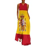 Vestido Largo De Verano para Mujer, Bandera de España Verano Vestidos Maxi Partido Playa De Informal Sueltos Vestido con Cuello En V Y Bolsillos Talla Grande